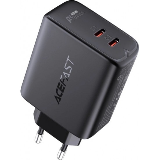 Acefast charger 2x USB Type C 40W, PPS, PD, QC 3.0, AFC, FCP black (A9 black)