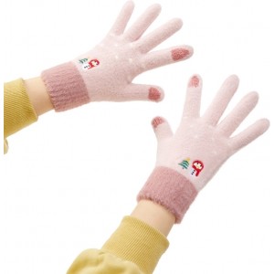 Hurtel Women's winter telephone gloves with a snowman and a Christmas tree - pink