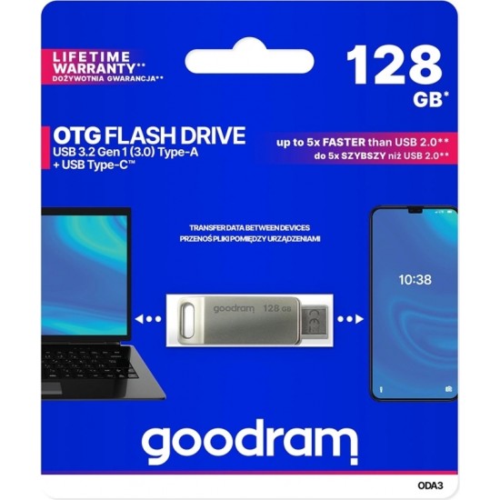 Goodram Flash Drive 128GB USB 3.2 Gen 1 USB / USB C OTG ODA3 Goodram - Silver