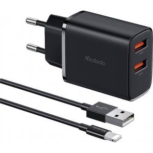 Mcdodo CH-5071 USB-A*2, 12W network charger + USB-A to lightning cable (black)