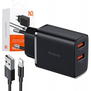 Mcdodo CH-5071 USB-A*2, 12W network charger + USB-A to lightning cable (black)