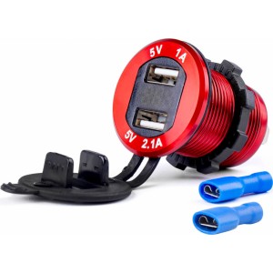 Amio Waterproof phone charger with digital voltometer 2xUSB 12/24V MOD-11