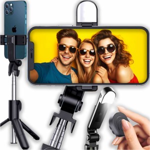 Alogy Holder Wireless Selfie Stick Bluetooth foldable Tripod Mini tripod for phone with LED light