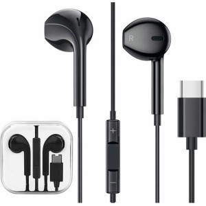 4Kom.pl Vega Colors EarPods USB-C Type C NEW CHIP Wired Headphones Black