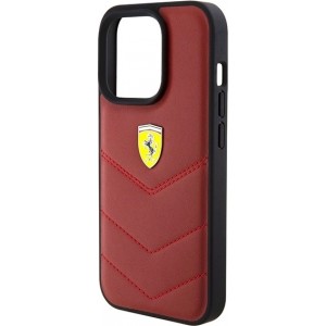 Ferrari Leather Stitched Lines case for iPhone 15 Pro - red