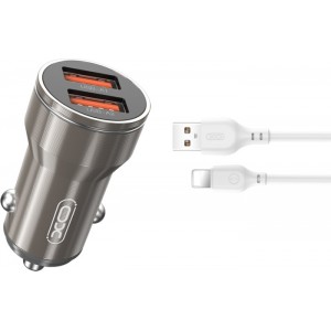 XO car charger CC48 2x USB 2,4A gray + Lightning cable