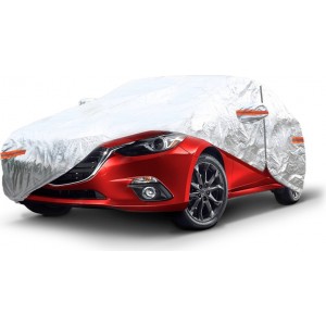 Amio ALUMINIUM CAR COVER with ZIP, REFLECTIVE, 120g + cotton,Silver, size: L