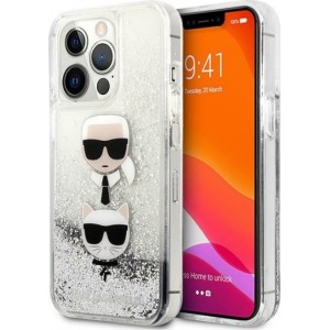 Cg Mobile Sas Karl Lagerfeld case for iPhone 13 Mini 5,4" KLHCP13SKICGLS silver hard case Liquid Glitter Karl&Choupette Head