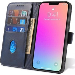 Spigen Magnetic Phone Case for iPhone 14 Pro Max Cover with Flip Wallet Stand Blue