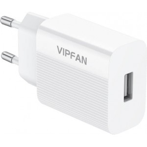 Vipfan Mains charger VFAN E01, 1x USB, 2.4A + Micro USB cable (white)