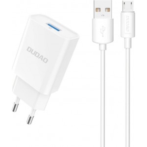 Dudao A4EU USB-A 2.1A wall charger - white + USB-A - micro USB cable