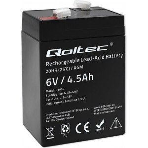 Qoltec AGM battery | 6V | 4.5Ah | Maintenance-free | Efficient| LongLife | for UPS, scale, cash register