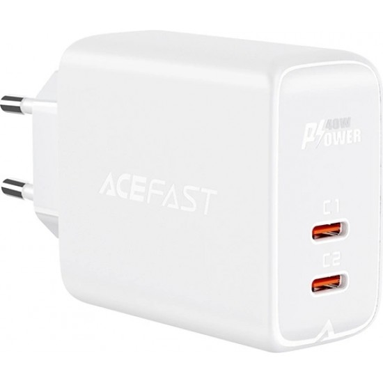 Acefast charger 2x USB Type C 40W, PPS, PD, QC 3.0, AFC, FCP white (A9 white)