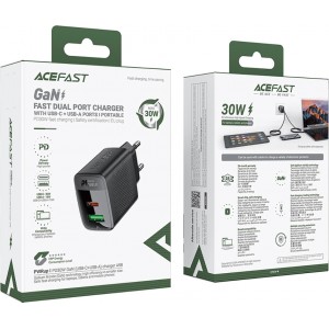 Acefast A98 Network Charger GaN USB-A / USB-C PD 30W - Black