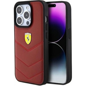 Ferrari Leather Stitched Lines case for iPhone 15 Pro - red