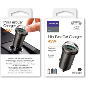 Joyroom fast car charger USB Type C / USB 45 W 5 A Power Delivery Quick Charge 3.0 AFC SCP gray (C-A35)