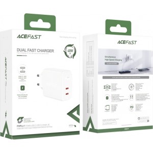 Acefast charger 2x USB Type C 40W, PPS, PD, QC 3.0, AFC, FCP white (A9 white)