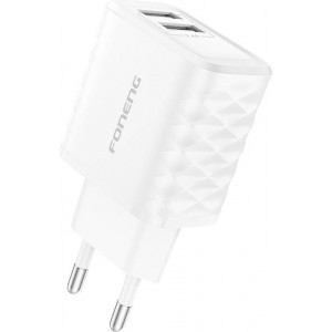 Foneng EU53 20W 2xUSB-A, 2.4A network charger (White) + USB-A toLightning cable