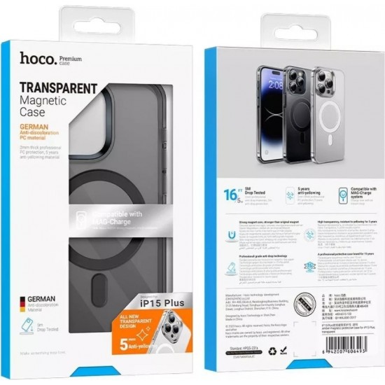 Hoco Case Compatible with MagSafe AS3 for Apple iPhone 15 Plus Black Transparent