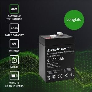 Qoltec AGM battery | 6V | 4.5Ah | Maintenance-free | Efficient| LongLife | for UPS, scale, cash register