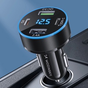 Wozinsky WDCCB Car Charger with Display 50W 2xUSB-C / 2xUSB-A - Black