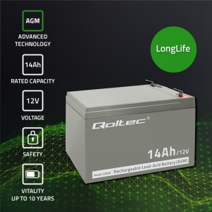 Qoltec AGM battery | 12V | 14Ah | Maintenance-free | Efficient| LongLife | for UPS, security