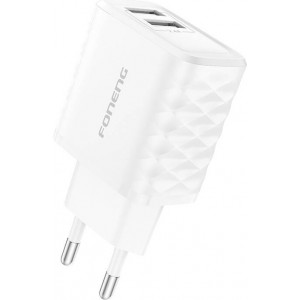 Foneng EU53 20W 2xUSB-A, 2.4A network charger (White) + USB-C cable