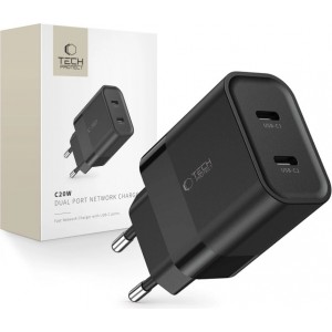 Tech-Protect C20W charger 2x USB-C PD 20W - black