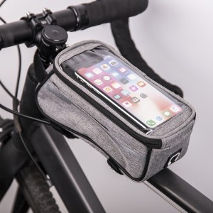 Waterproof bike frame bag with phone holder gray