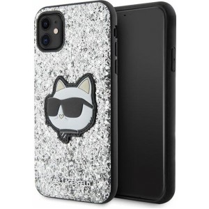 Karl Lagerfeld case for iPhone 11 / XR KLHCN61G2CPS silver hardcase Glitter Choupette Patch