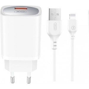 XO wall charger CE19 QC 18W 1x USB white + cable Lightning