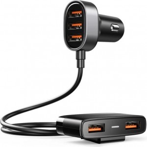 Joyroom fast car charger 5x USB 6.2 A with extension cable black (JR-CL03)