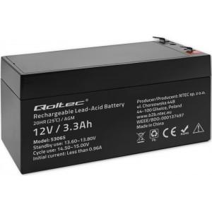 Qoltec AGM battery | 12V | 3.3Ah | Maintenance-free | Efficient| LongLife | for UPS, scale, cash register