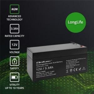 Qoltec AGM battery | 12V | 3.3Ah | Maintenance-free | Efficient| LongLife | for UPS, scale, cash register