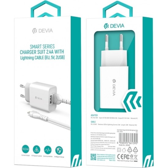 Devia wall charger Smart 2x USB 2,4A white + Lightning cable