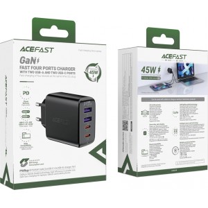 Acefast A61 PD 45W GaN charger 2 x USB-C + 2 x USB-A with 4 ports - black