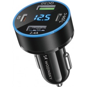 Wozinsky WDCCB Car Charger with Display 50W 2xUSB-C / 2xUSB-A - Black