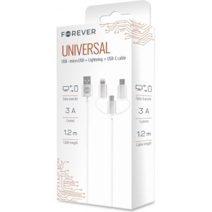 Forever 3in1 cable USB - Lightning + USB-C + microUSB 1,2 m 3A white