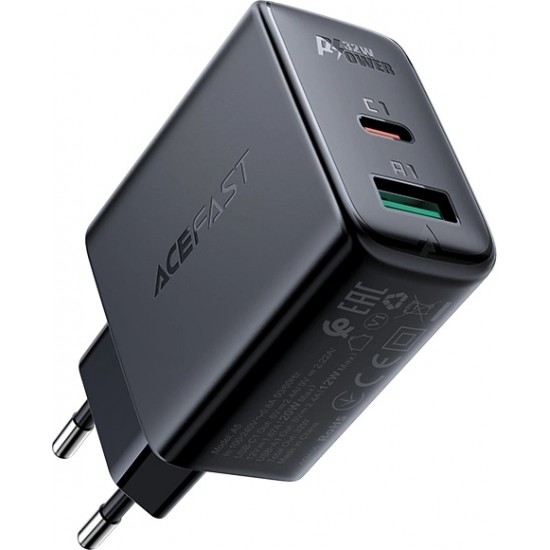 Acefast wall charger USB Type C / USB 32W, PPS, PD, QC 3.0, AFC, FCP black (A5 black)