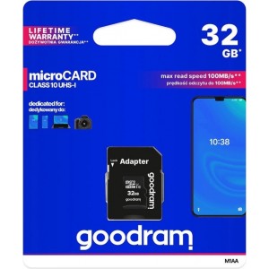 Goodram Microcard 32 GB micro SD HC UHS-I class 10 memory card, SD adapter (M1AA-0320R12)