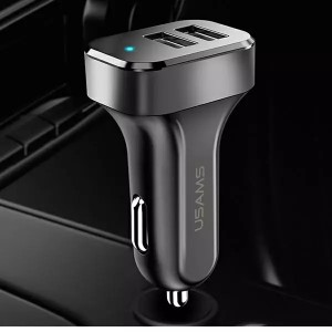 Usams Car charger 2xUSB C13 2.1A black/black (only head) CC87TC01