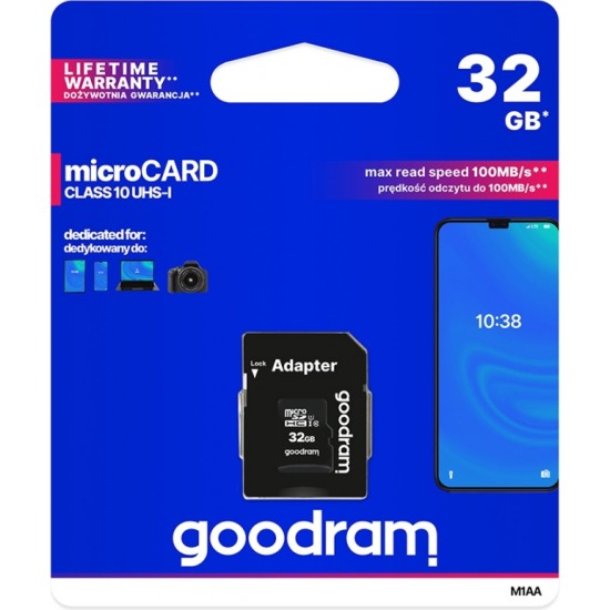 Goodram memory card 32GB microSDHC cl. 10 UHS-I + adapter