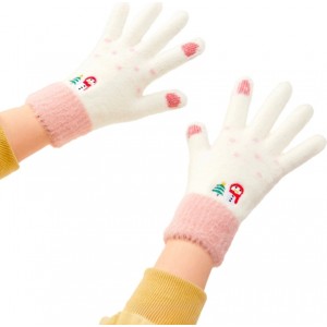 Hurtel Women's winter telephone gloves with a snowman and a Christmas tree - white and pink