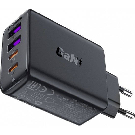 Acefast A61 PD 45W GaN charger 2 x USB-C + 2 x USB-A with 4 ports - black