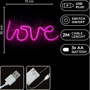 Neon LED Light LOVE pink Bat + USB FLNE05 Forever Light