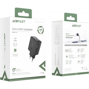 Acefast wall charger USB Type C / USB 32W, PPS, PD, QC 3.0, AFC, FCP black (A5 black)