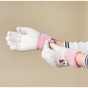 Hurtel Women's winter telephone gloves with a snowman and a Christmas tree - white and pink