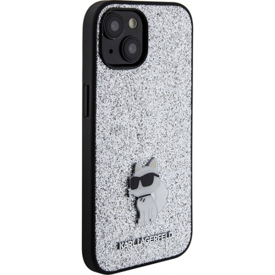 Cg Mobile Sas Karl Lagerfeld case for iPhone 15 6,1" silver hardcase Fixed Glitter Choupette Logo Metal Pin