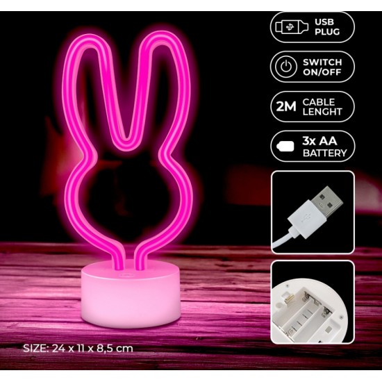 Neon LED on stand RABBIT pink USB-C FSC-10 Forever Light