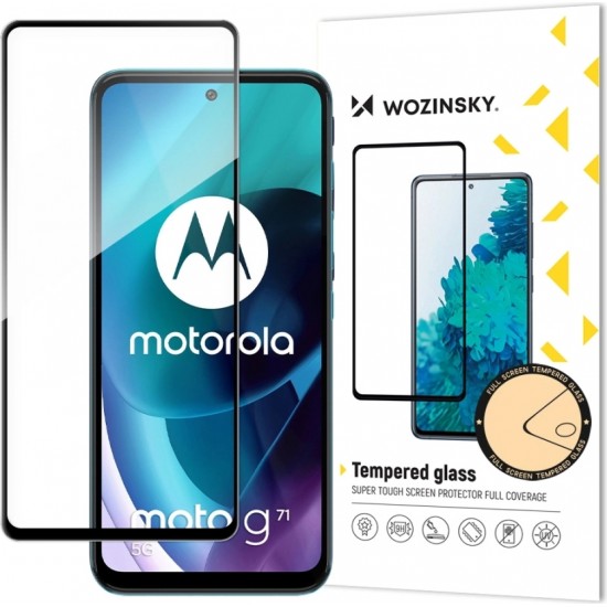 Wozinsky Tempered Glass Full Glue Super Tough Screen Protector Full Coveraged with Frame Case Friendly for Motorola Moto G71 5G black